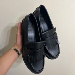ASOS DESIGN Womens Black Faux Leather Kiltie Fringe Penny Loafers Sz 8